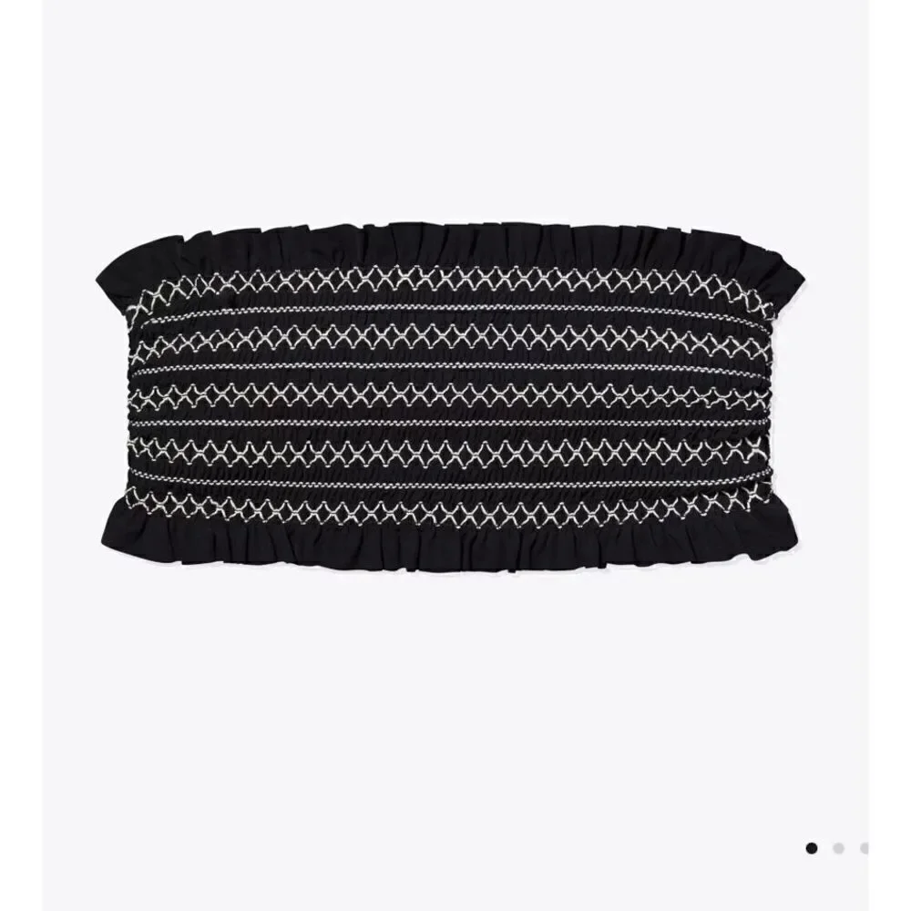 New. Tory Burch black smocked bikini top. Normally $118. XS